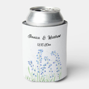 Bluebells Blue floral Watercolor nature Weddings Can Cooler