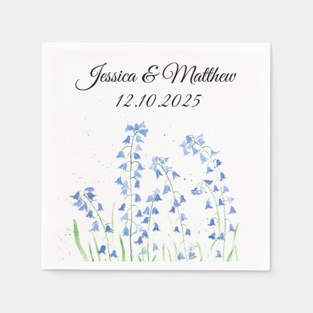 Bluebells Blue floral Watercolor nature Weddings Napkin (Front)