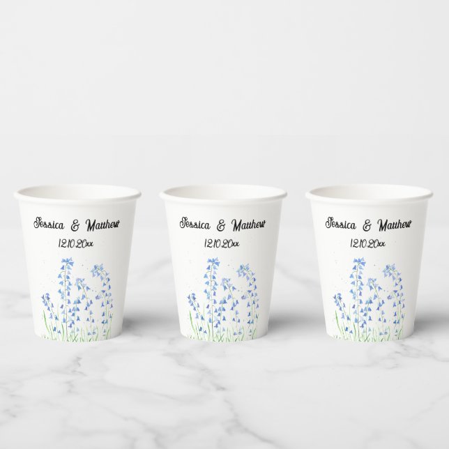 Bluebells Blue floral Watercolor nature Weddings Paper Cups (Multi)