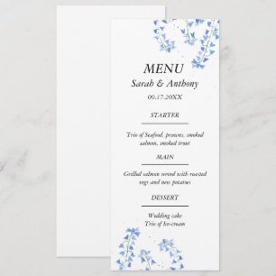 Bluebells Blue Floral Watercolor Wedding Food Menu