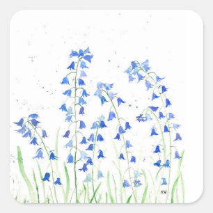 Bluebells blue flowers greenery botanical  square sticker