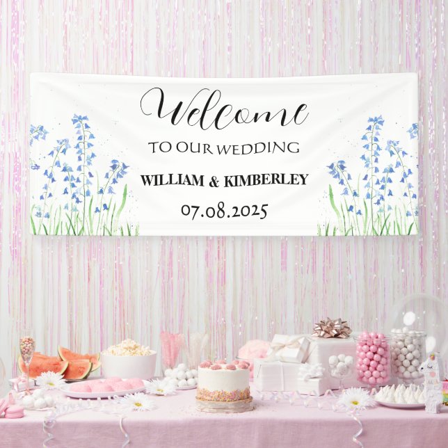 Bluebells Blue Flowers Rustic Elegant Wedding Banner (Party)