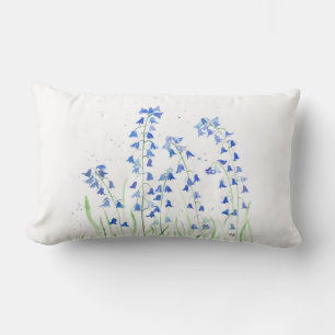 Bluebells blue flowers watercolor floral nature  lumbar cushion