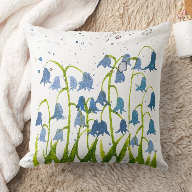 Bluebells blue flowers watercolor nature cushion (Blanket)