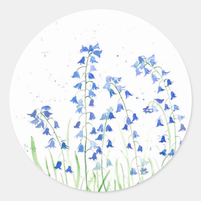 Bluebells blue flowers watercolor Nature girly  Classic Round Sticker (Front)