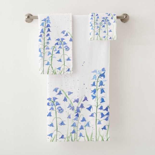 Bluebells Blue Flowers Watercolor Woodland Bath Towel Set (Insitu)