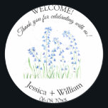 Bluebells Blue Watercolor Floral Modern Wedding Classic Round Sticker<br><div class="desc">Bluebells,  watercolor flowers,  blue flower,  bride and groom rustic,  modern Wedding envelope seals stickers. Unique,  hand painted design by artist Monika Howarth. Simple typography. Personalise it with your details.</div>