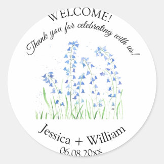 Bluebells Blue Watercolor Floral Modern Wedding Classic Round Sticker