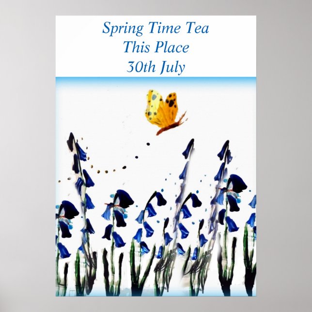 Bluebells butterfly floral art poster (Front)