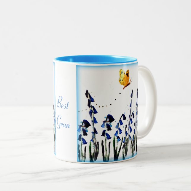 Bluebells Butterfly Floral Two-Tone Coffee Mug (Front Right)