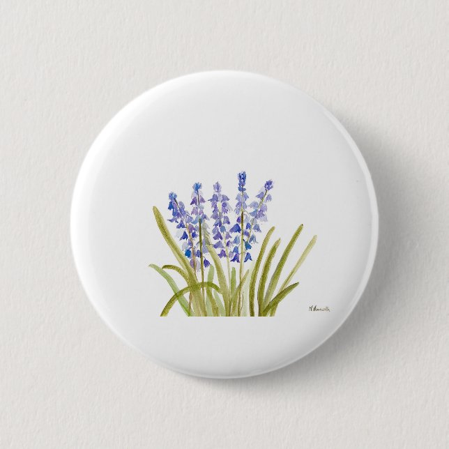 Bluebells flowers elegant watercolor blue nature 6 cm round badge (Front)