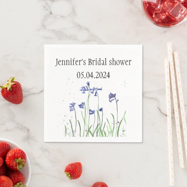 Bluebells flowers watercolor Blue Bridal shower Napkin (Insitu)