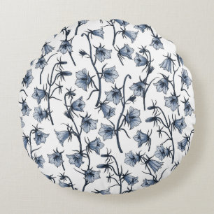 Bluebells, Harebells, Bellflowers Round Cushion