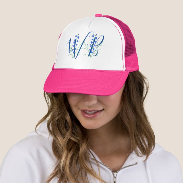Bluebells Monogram Pink Trucker Hat (In Situ)