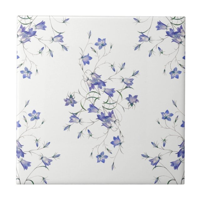 Bluebells on White Ceramic Floral Print Tile (Front)