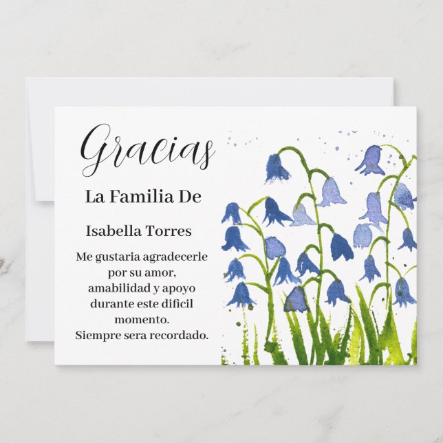 Bluebells Spanish Floral Funeral Death Thank you  Invitation (Front)