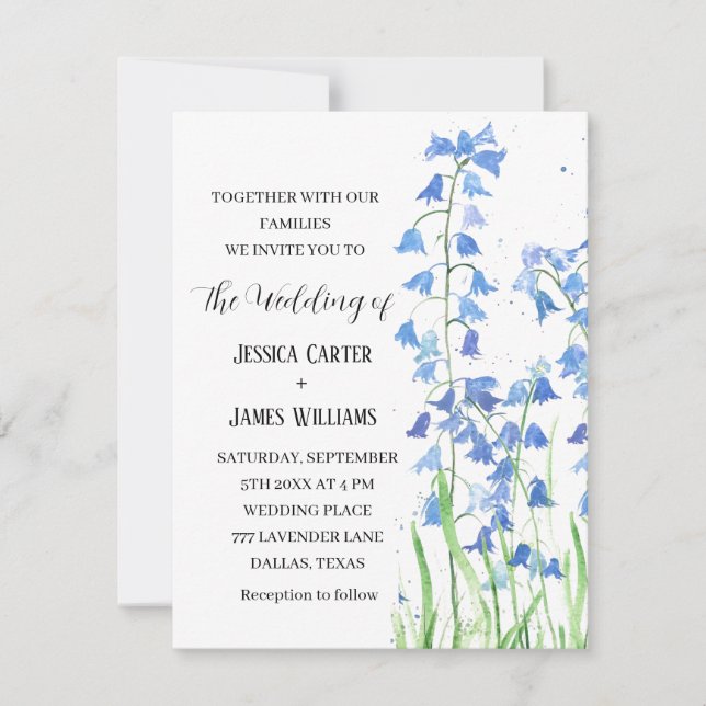 Bluebells Watercolor Floral Wedding Invitation (Front)