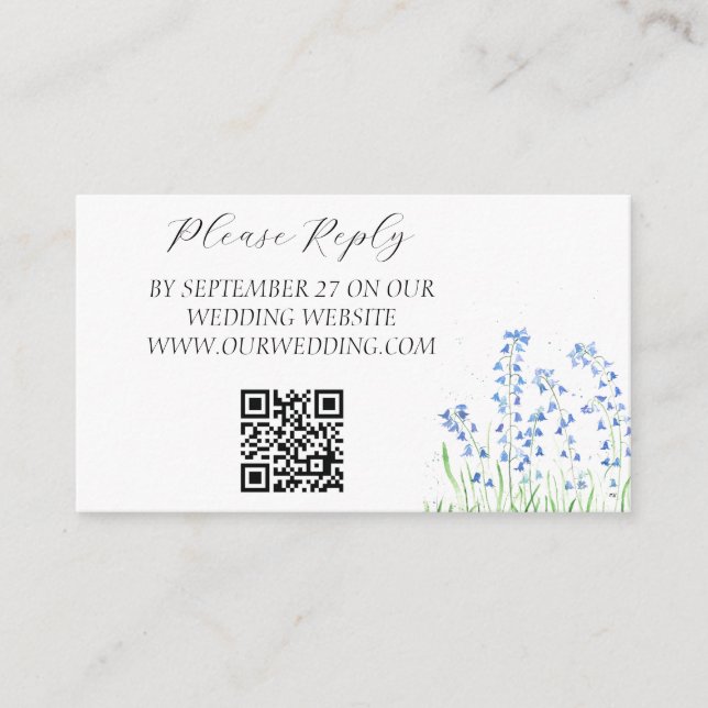 Bluebells Watercolor Flowers Floral Wedding  Enclosure Card (Front)