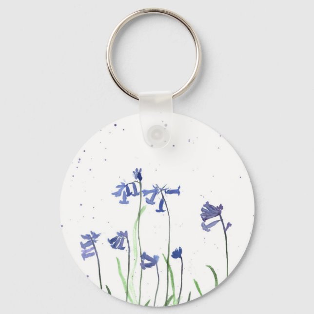 Bluebells watercolour blue flowers nature key ring (Front)