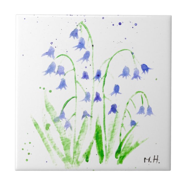 Bluebells watercolour floral blue pretty elegant c tile (Front)