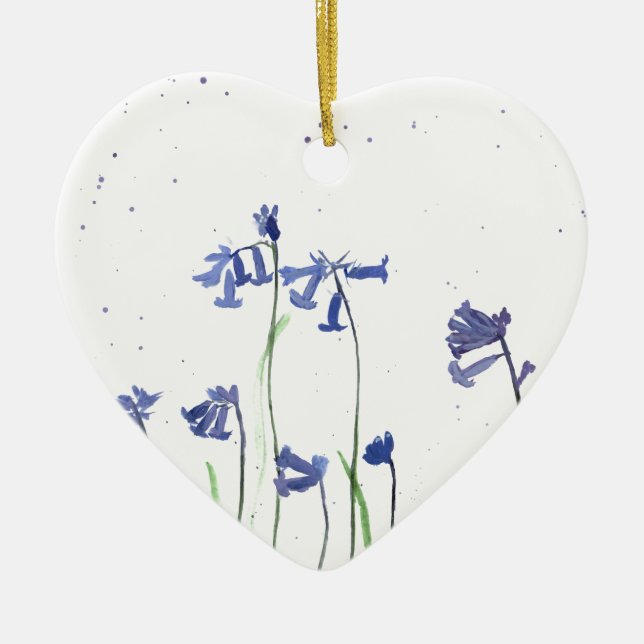 Bluebells watercolour painting ceramic tree decoration (Front)