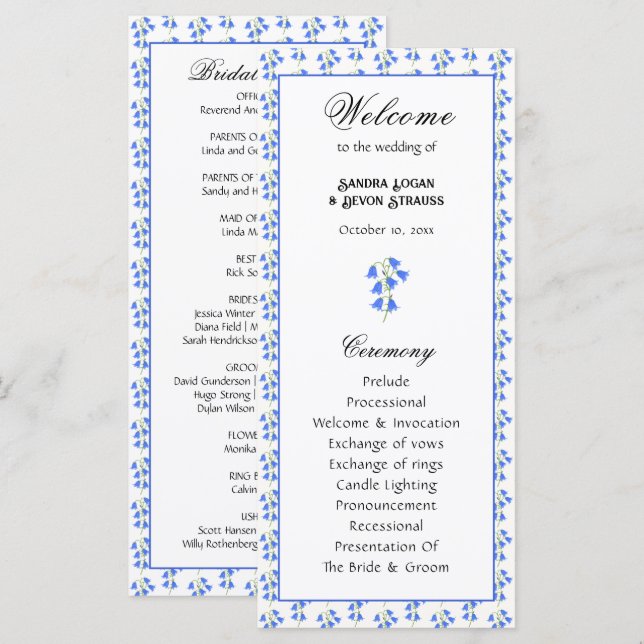 Bluebells Wedding Program Programme (Front/Back)