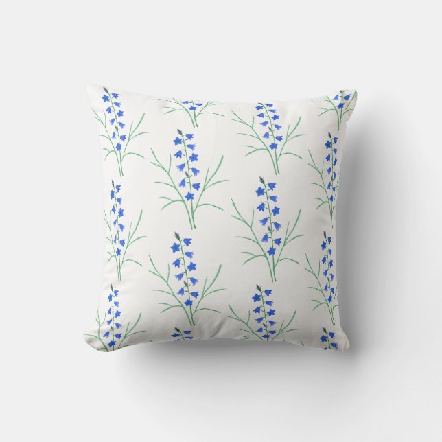 Bluebells White Throw Pillow (Front)