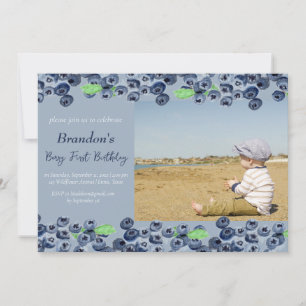 Blueberries 1st Berry First Birthday Photo Fruit Invitation