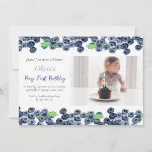 Blueberries 1st Berry First Birthday Photo Fruit  Invitation