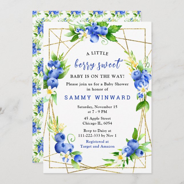 Blueberries and Foliage Baby Shower Invitation (Front/Back)