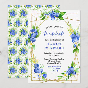 Blueberries and Foliage Birthday Invitation
