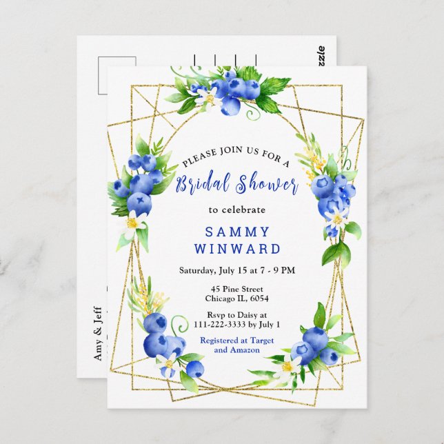 Blueberries and Foliage Bridal Shower Postcard (Front/Back)