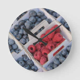 blueberries and raspberries round clock