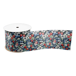Blueberries And Strawberries Floral Satin Ribbon