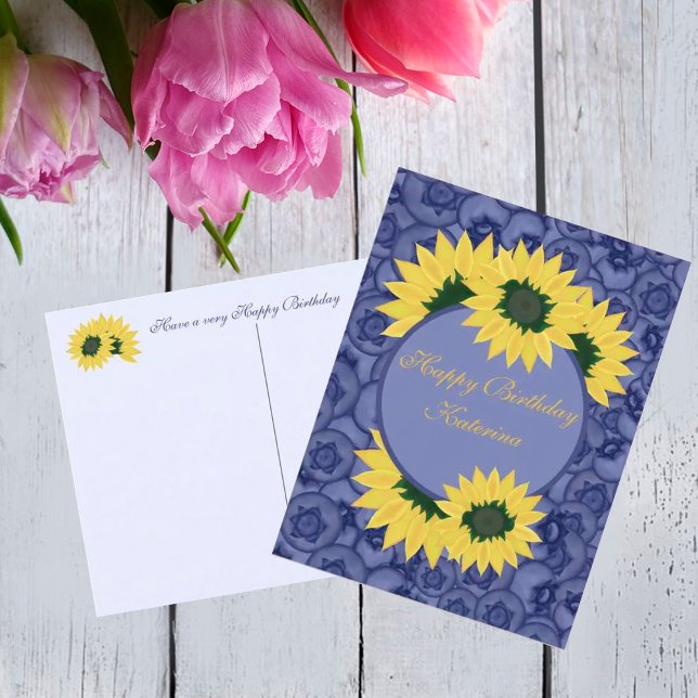 Blueberries and sunflowers. Happy Birthday Holiday Postcard (Creator Uploaded)