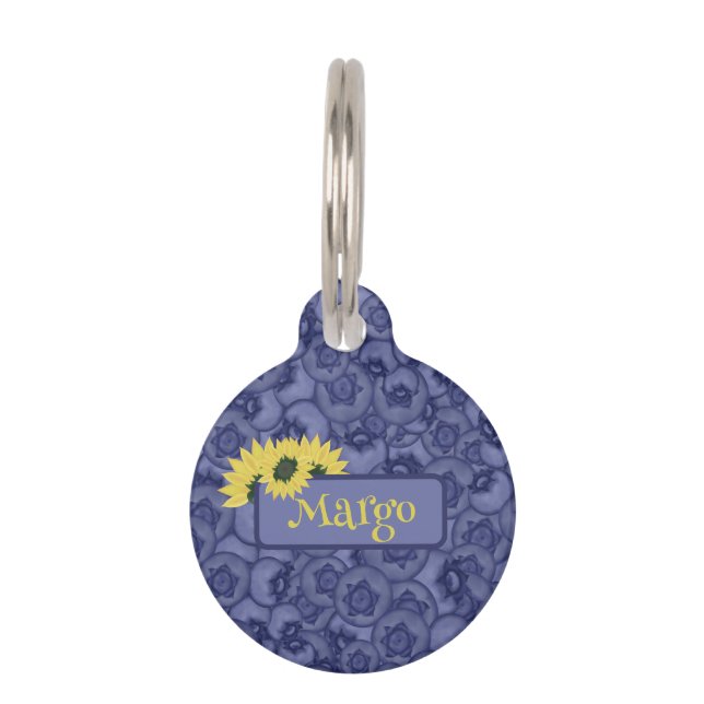 Blueberries and sunflowers. Personalised Pet Tag (Front)