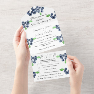 Blueberries Berries Fruit Elegant Rustic Wedding All In One Invitation