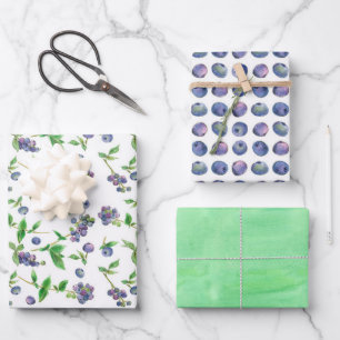 Blueberries Berry Fruit Warm Green Watercolor Wrapping Paper Sheet