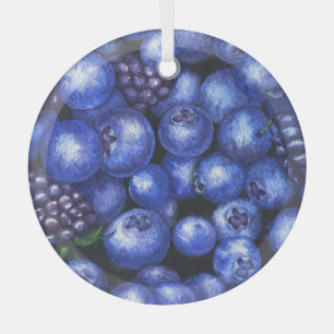 Blueberries Blackberries Watercolor Seamless Patte Glass Tree Decoration