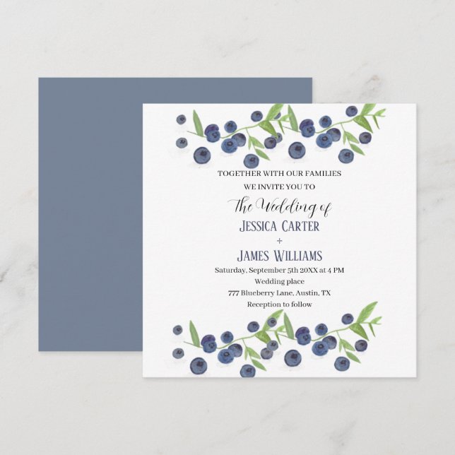Blueberries Blueberry Fruit Watercolor Wedding Invitation (Front/Back)