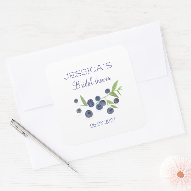 Blueberries Blueberry Fruits Bridal Shower Party Square Sticker (Envelope)