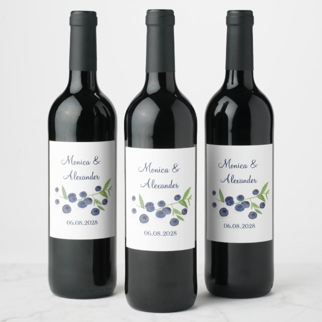 Blueberries Blueberry Fruits Summer Wedding  Wine Label (Bottles)