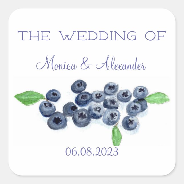 Blueberries Blueberry Fruits Wedding Party Square Sticker (Front)