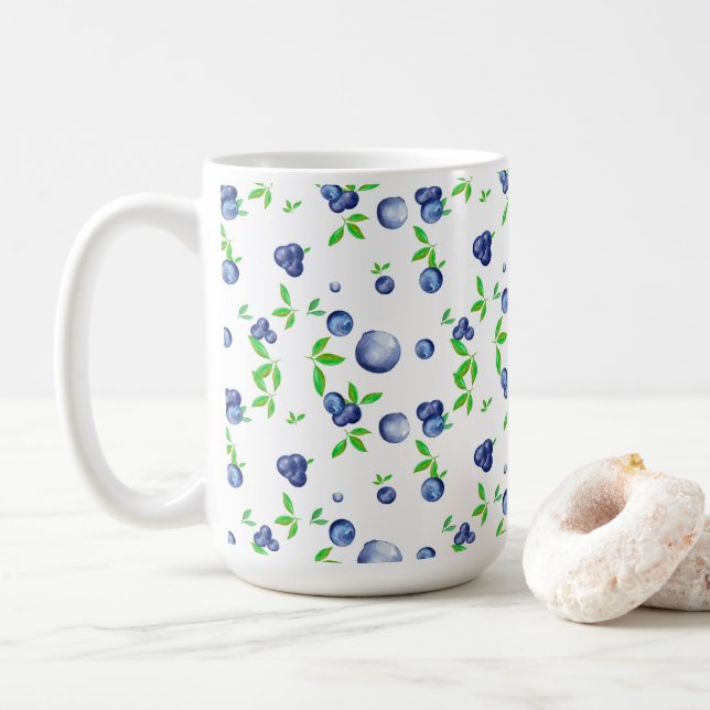Blueberries,blueberry watercolour,fruits art   coffee mug (With Donut)