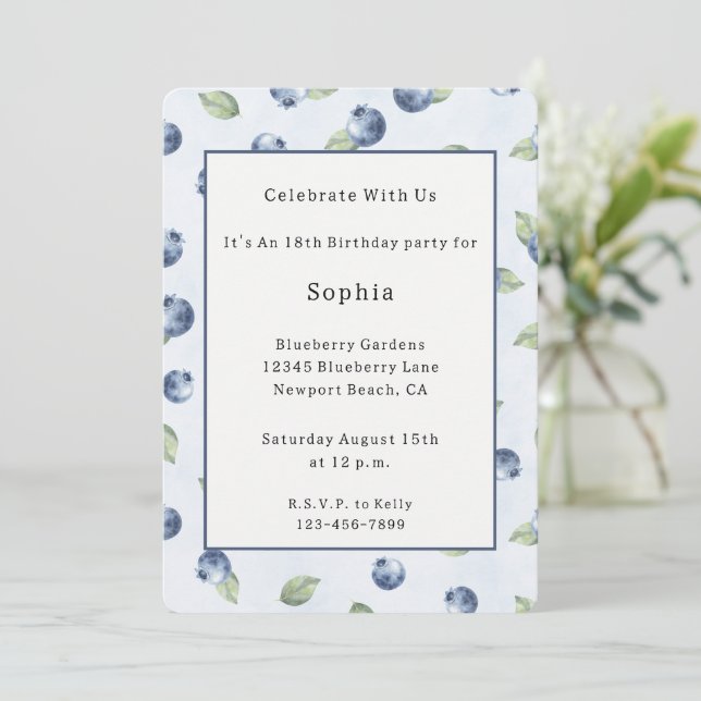 Blueberries Fruit Birthday  Invitation (Standing Front)
