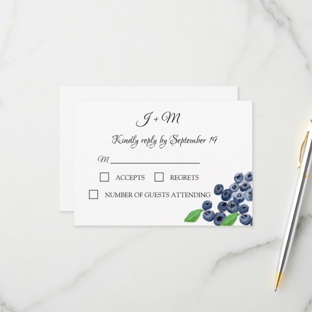 Blueberries Fruit Blueberry Modern Wedding RSVP Card (Front/Back In Situ)