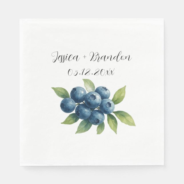 Blueberries Fruit Blueberry Watercolor Wedding Napkin (Front)