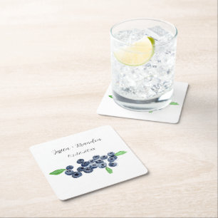 Blueberries Fruit Blueberry Watercolor Wedding Square Paper Coaster