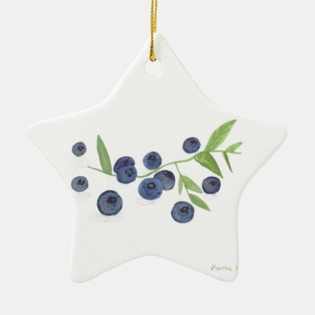 Blueberries fruit kitchen Food watercolor rustic  Ceramic Tree Decoration (Front)
