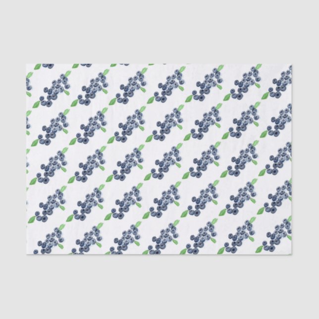 Blueberries fruit watercolor  Food Berries Pattern Tissue Paper (Front)